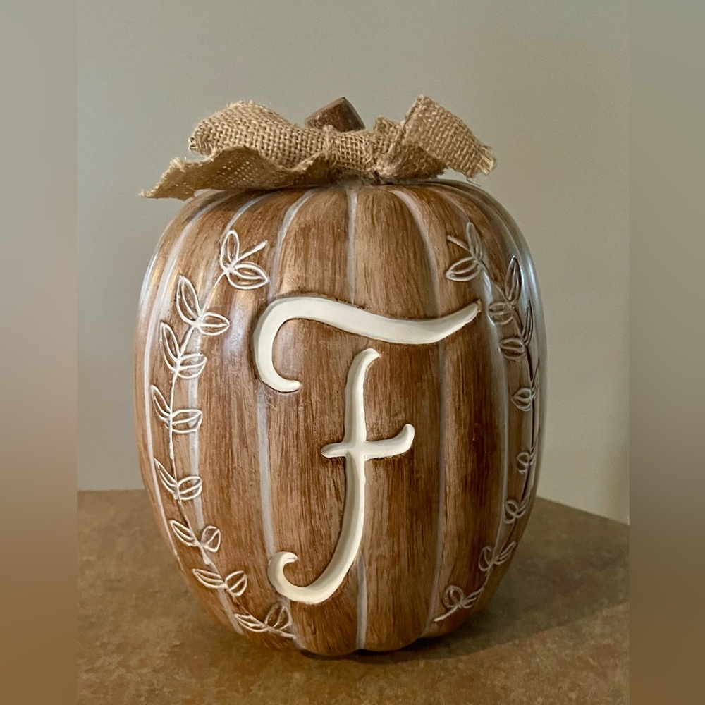 Rustic Brown Decorative Pumpkin with Initial—Could Stand as an “F” for Fall😉